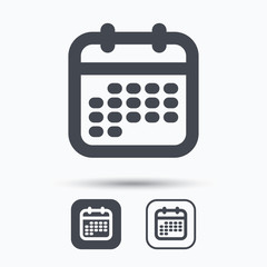 Calendar icon. Events reminder symbol. Square buttons with flat web icon on white background. Vector