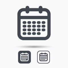 Calendar icon. Events reminder symbol. Square buttons with flat web icon on white background. Vector