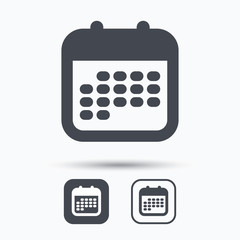 Calendar icon. Events reminder symbol. Square buttons with flat web icon on white background. Vector