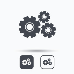 Cogwheels icon. Repair service symbol. Square buttons with flat web icon on white background. Vector