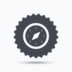 Compass icon. Navigation device symbol. Gray star button with flat web icon. Vector