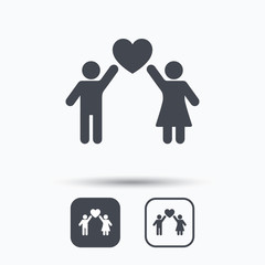 Couple love icon. Traditional young family symbol. Square buttons with flat web icon on white background. Vector