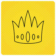 Crown icon. Royal king hat sign. VIP symbol. Linear icon on orange background. Vector