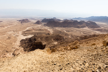 Desert mountains valley landscape view, Israel traveling nature.
