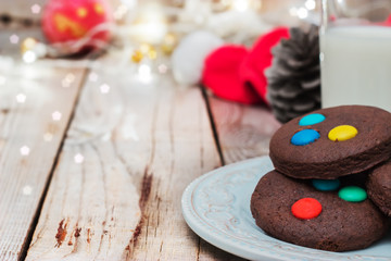 Christmas composition: cookies on wooden background.