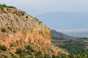 Tsankawi cave dwellings in cliffs at Bandelier National Monument