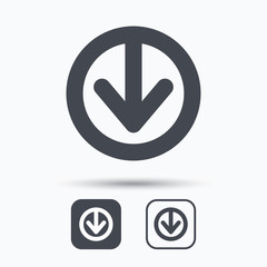 Download icon. Load internet data symbol. Square buttons with flat web icon on white background. Vector