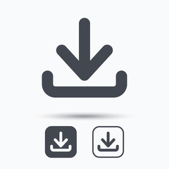 Download icon. Load internet data symbol. Square buttons with flat web icon on white background. Vector