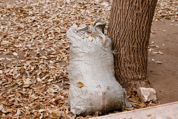 Burlap lag full of garbage