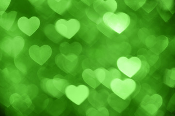 green heart bokeh background photo, abstract holiday backdrop