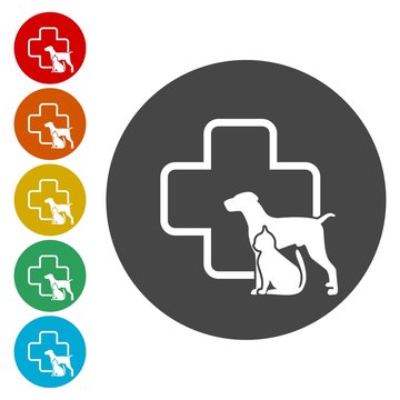 Veterinary icon with medicine symbol set 