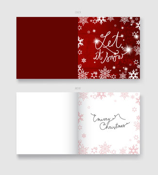 Christmas illustration greeting card template with Let It Snow t