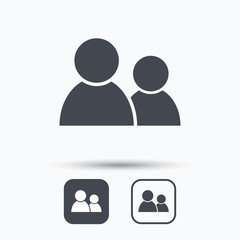 Friends icon. Group of people sign. Communication symbol. Square buttons with flat web icon on white background. Vector