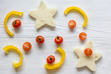 cooking breakfast for kid star sandwiches top view