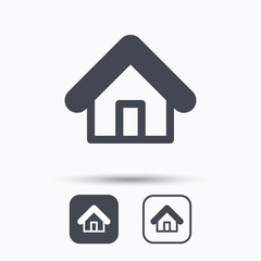 Home icon. House building symbol. Real estate construction. Square buttons with flat web icon on white background. Vector