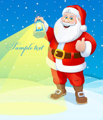 Christmas. Santa Claus with a flashlight. Vector illustration. Poster.