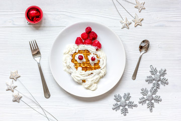 kids menu Christmas breakfast waffles top view