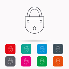Lock icon. Padlock or protection sign. Password symbol. Linear icons in squares on white background. Flat web symbols. Vector