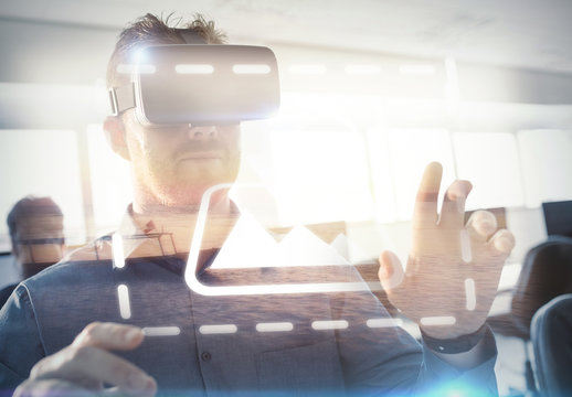 User in Collared Shirt with VR Goggles Mockup