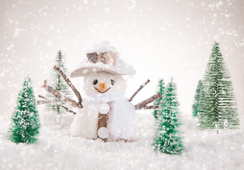 Christmas snowmen on abstract background