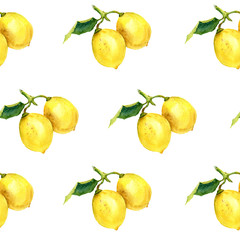 Watercolor pattern with lemons. Botanical illustration