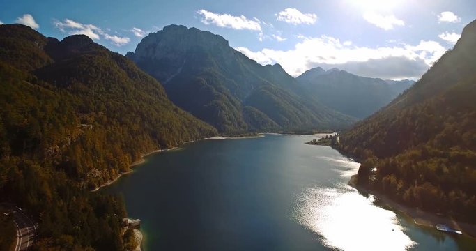 Aerial, Flight Over Amazing Lago Del Predil, Italian-Slovenian Border - Graded and stabilized version..Watch also for the native material, straight out of the camera.