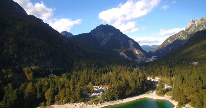 Aerial, Flight Over Amazing Lago Del Predil, Italian-Slovenian Border - Graded and stabilized version..Watch also for the native material, straight out of the camera.