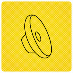 Sound icon. Audio speaker sign. Music symbol. Linear icon on orange background. Vector