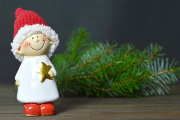 Merry Christmas card with Christmas elf and copy space. Christmas and New Year concept