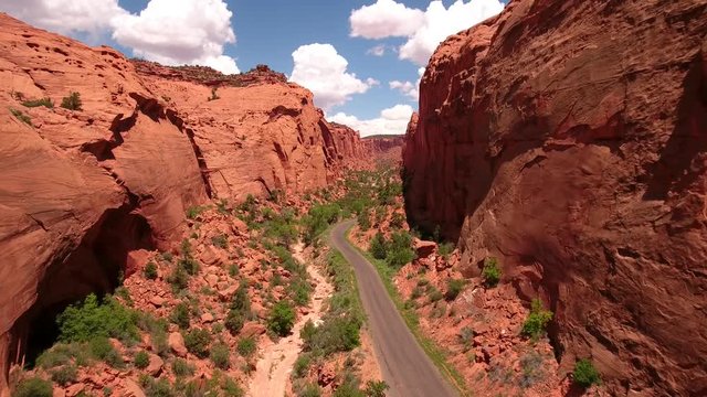 Aerial shot of road in beautiful desert burr trail canyon
