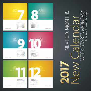 New Year wall calendar 2017 colorful next six months white color background