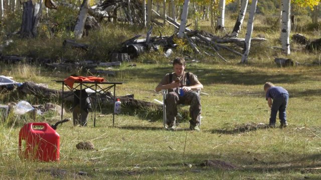 A family camping on the elk hunt