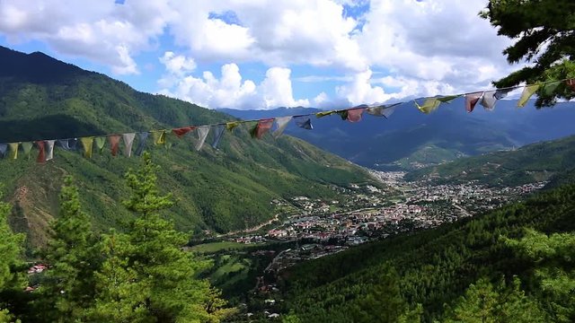 Bhutan panorama Thimphu in a valley of mountains
