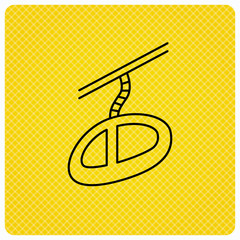 Teleferic icon. Telpher cable-railway sign. Linear icon on orange background. Vector