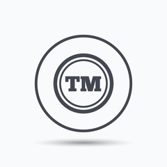 Registered TM trademark icon. Intellectual work protection symbol. Circle button with flat web icon on white background. Vector