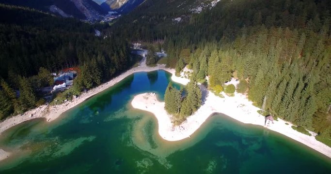 Aerial, Flight Over Amazing Lago Del Predil, Italian-Slovenian Border - Graded and stabilized version..Watch also for the native material, straight out of the camera.