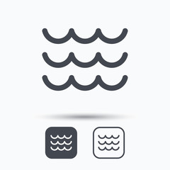 Wave icon. Water stream symbol. Square buttons with flat web icon on white background. Vector