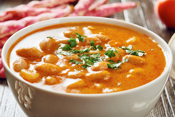 Bean soup in white bowl