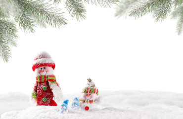 Christmas snowmen on abstract background