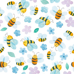 watercolor pattern of smiling bee - 126322139