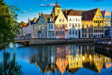 Crédence de cuisine en verre imprimé Brugges Maisons en bordure de canal - Bruges (Belgique)