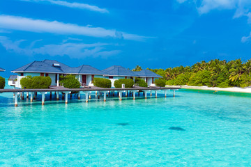 Ocean bungalows built over water, Maldives