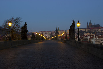 Charles Bridge in Prague (Czech Republic) at dawn