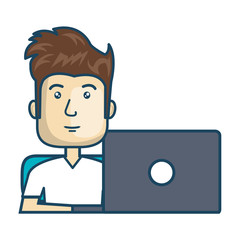 Avatar of a person working on laptop vector illustration design