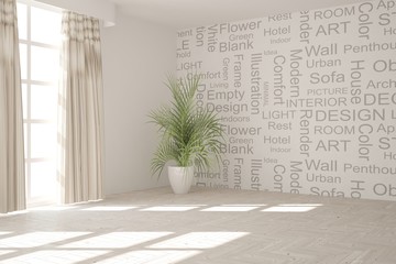 White empty room with flower. Scandinavian interior design