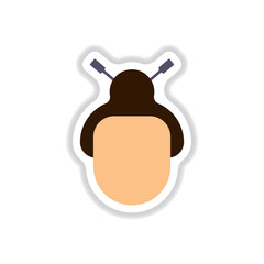 Vector illustration of Chinese new year celebration in paper sticker style Chinese woman face silhouette