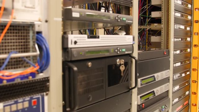 Servers inside the fiber optic telecommunications room