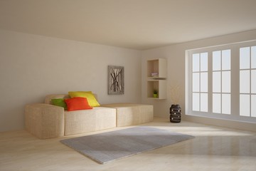 White room with sofa. Scandinavian interior design