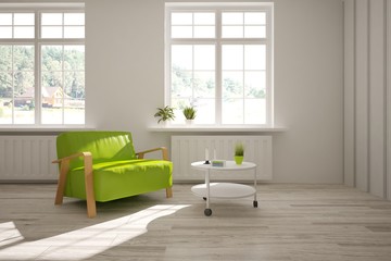 White room with sofa. Scandinavian interior design