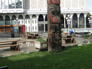 Detail, Totem pole carved from cedar, Thunderbird Park, Victoria, BC, Canada